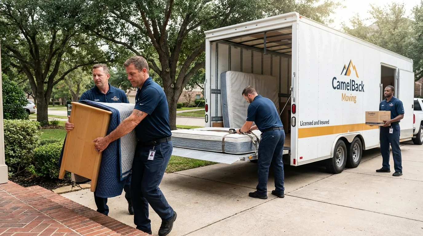 Crew loading residential truck for cross-state move from Owego, NY