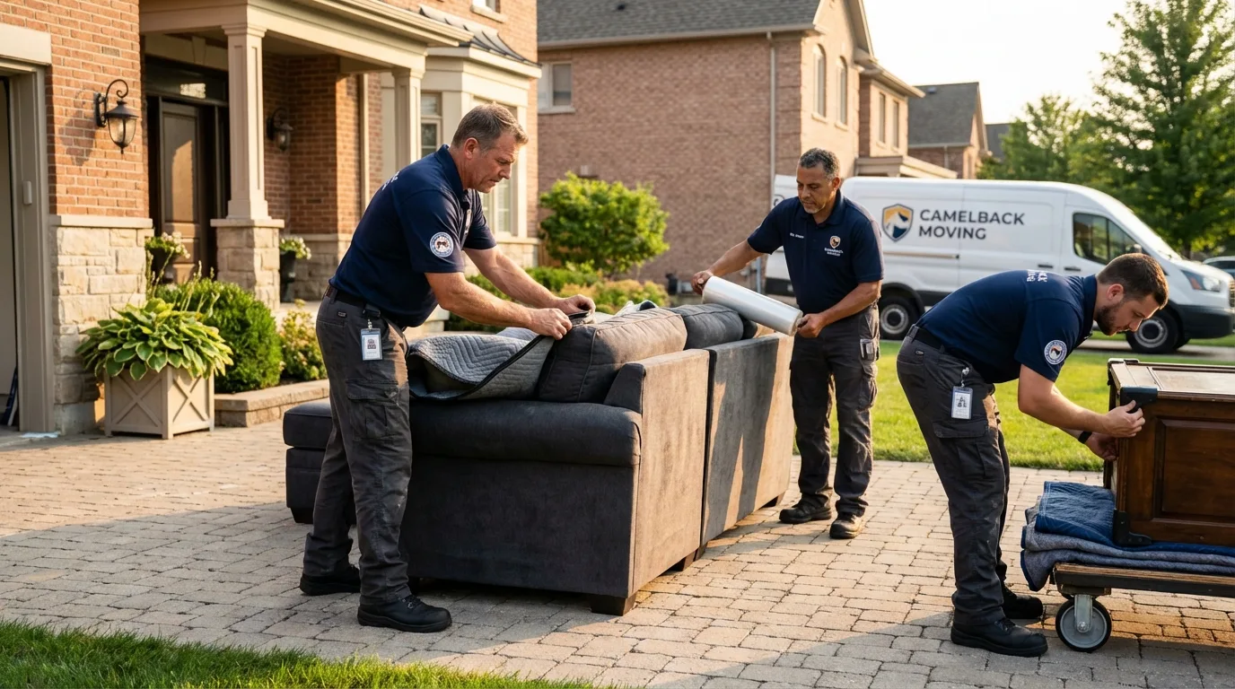 Large estate moving crew wrapping furniture in Owego, NY