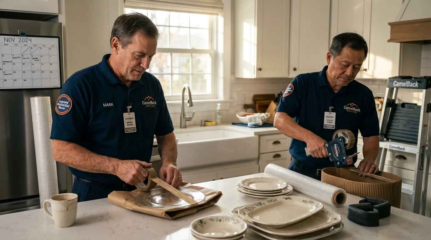 Professional crew packing kitchen dishware in Owego, NY